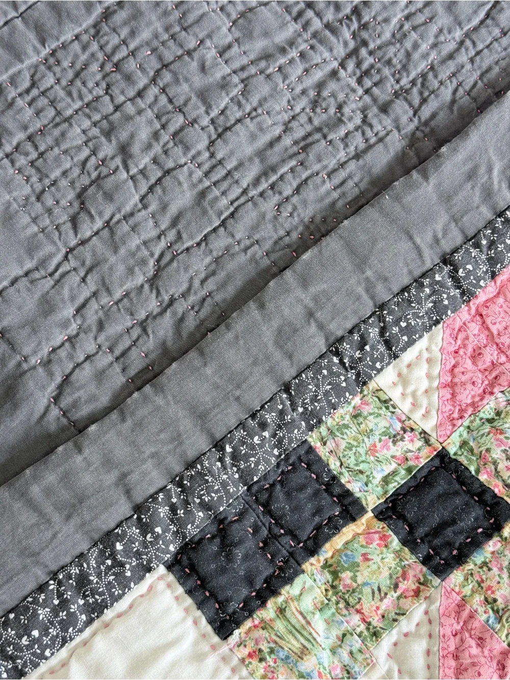 Small Quilt with Embroidered Flowers